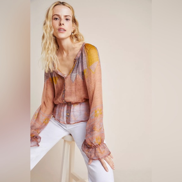 Mes Demoiselles Morgana Silk Peasant Blouse Long Sleeves 2 - Picture 1 of 12